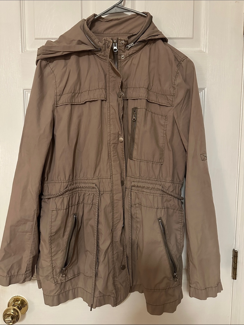 LOFT Taupe Utility Anorak Jacket with zipper Hood feature